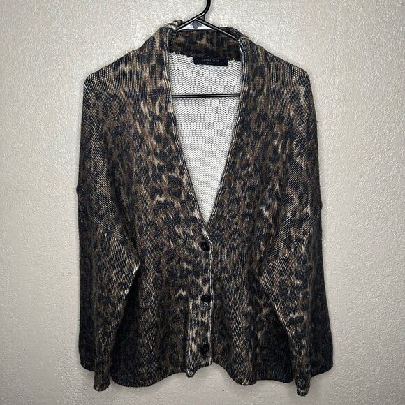 All Saints Mohair Leopard Print Wool Cardigan Mens XS/Small - Picture 2 of 4